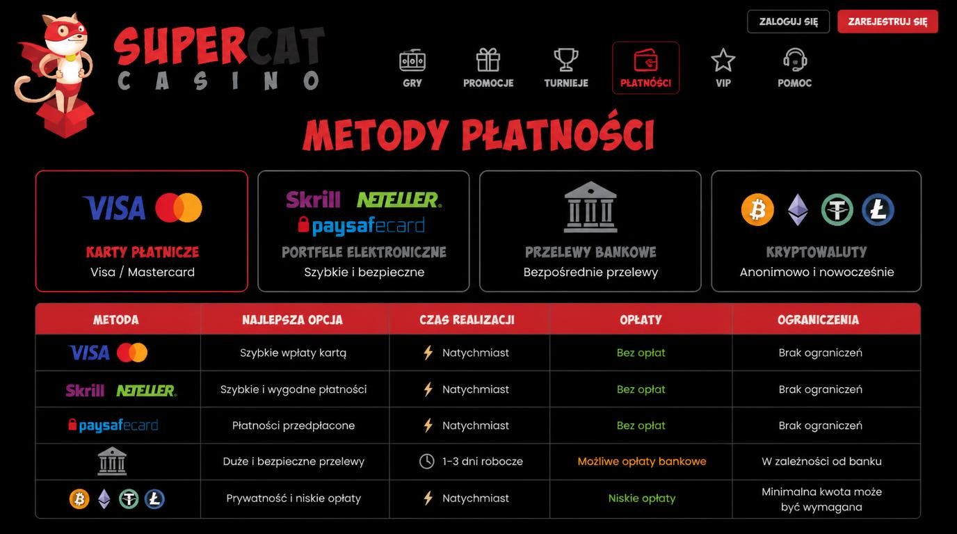 porównanie metod wpłat dla graczy z Polski: karta, portfel, bank, krypto